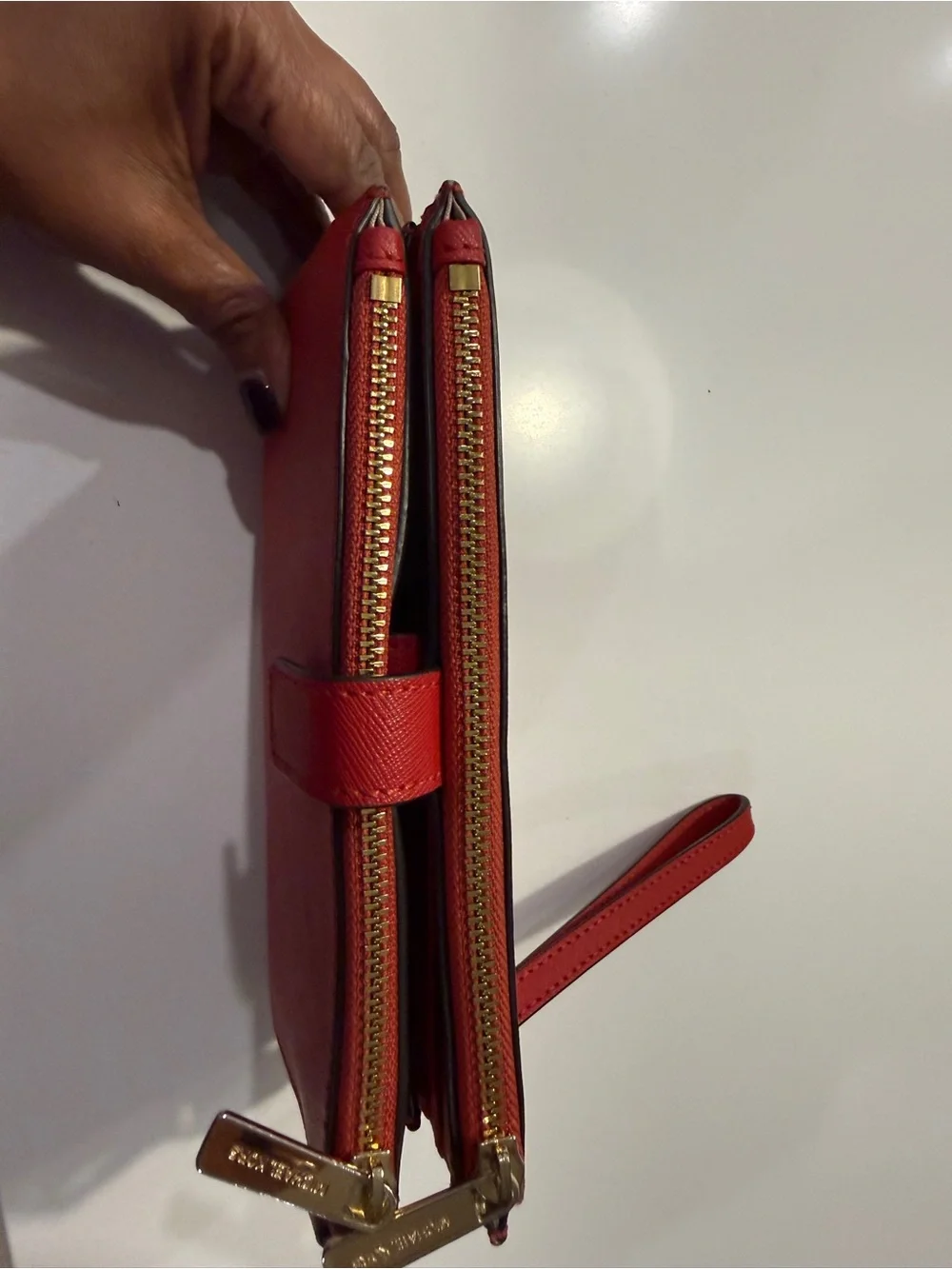 Michael Kors Red Saffiano Leather Wristlet Clutch with Gold Logo